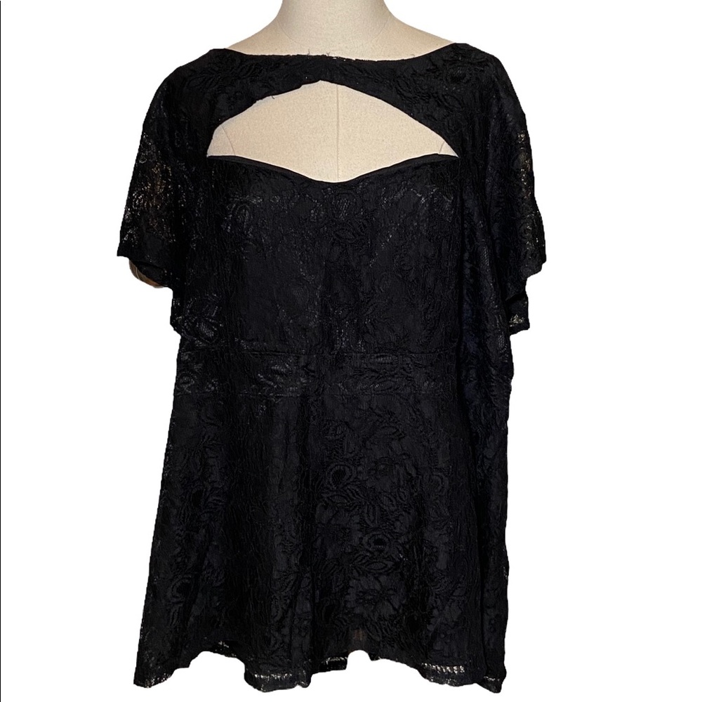 Torrid Black Lace Blouse 3 3XL Plus Size Top Cutout